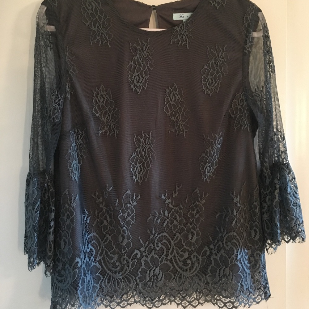 She + Sky - dark green lace top